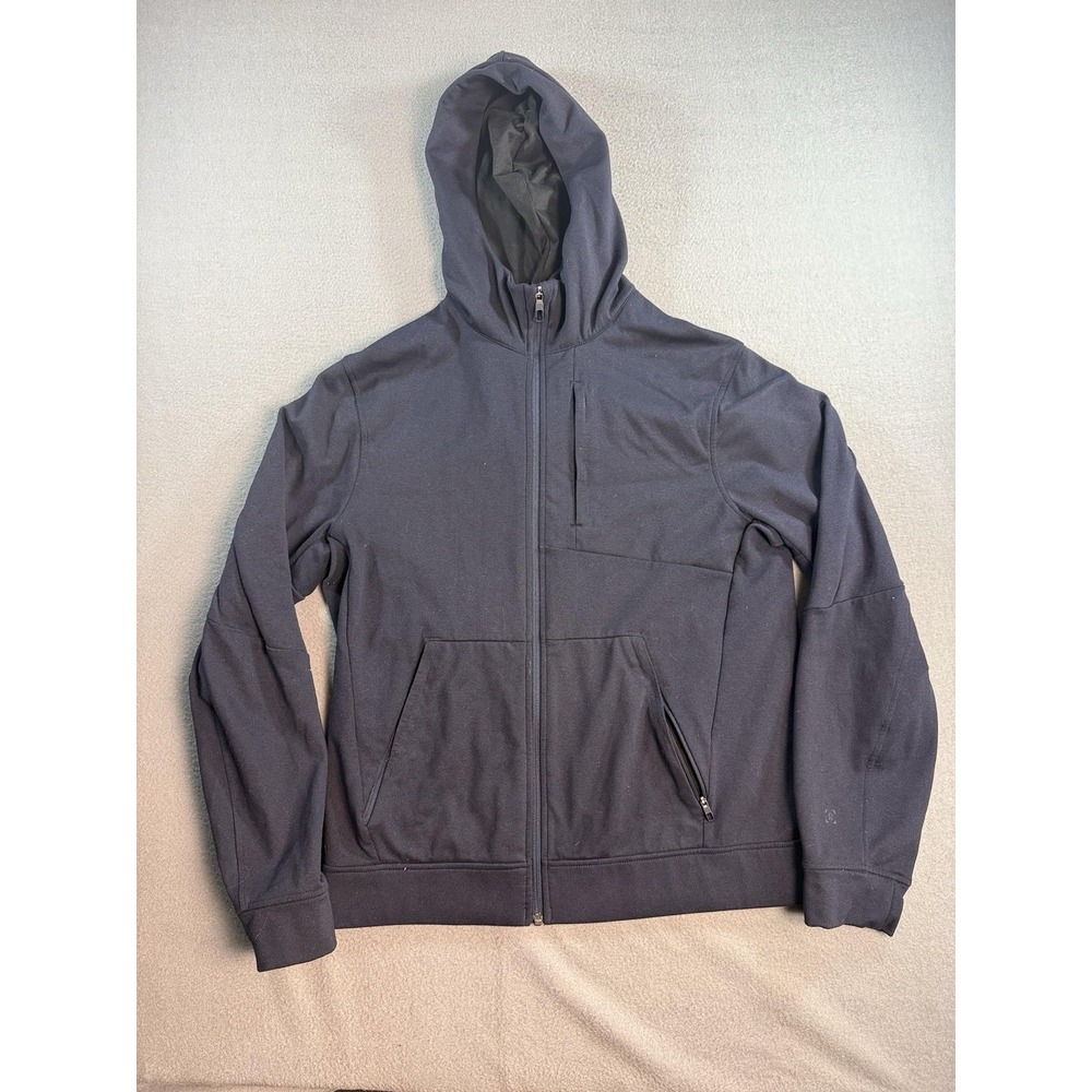 Lululemon Hoodie Mens M Blue Full Zip Fleece Chest Pocket Athletic Logo Casual